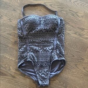 Gray Lace Halter One Piece Swimsuit Size 4